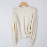 Round Neck Long Sleeve Pullover Casual Cable Cashmere Sweater for Women