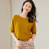 Round neck Half Turtleneck Women's 100% Pure Cashmere Sweater Short Sleeve Hollow Thin Cashmere Sweater