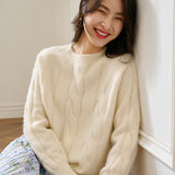Textured Crew Neck Thickened Twist Loose Cashmere Sweater