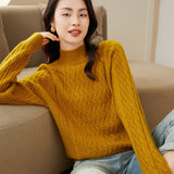 Mock Neck Thickened Twist Pattern Cable-Knit Cashmere Sweater