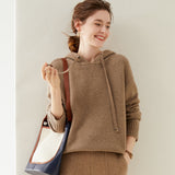 Women's Thick Classic Knit Loose Cashmere Hoodie Sweater