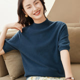 Half Turtleneck Women's Cashmere Short Sleeve Sweater