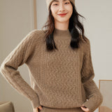 Mock Neck Thickened Twist Pattern Cable-Knit Cashmere Sweater