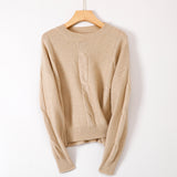 Round Neck Long Sleeve Pullover Casual Cable Cashmere Sweater for Women