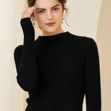 Lightweight Ribbed Mock Neck Tops Cashmere Sweater