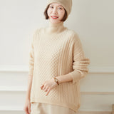 Loose Thickened Textured Turtleneck Cashmere Sweater for Women