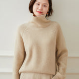 Ribbed Turtleneck Thickened Lazy Loose Cashmere Sweater