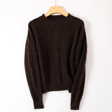 Round Neck Long Sleeve Pullover Casual Cable Cashmere Sweater for Women