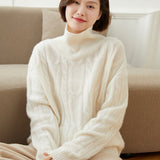 Thickened High Collar Twist Loose Cashmere Sweater for women