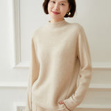Half Turtleneck Pullover Textured Cashmere Wool Sweater