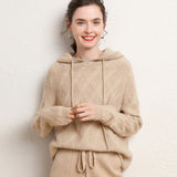 Women's Wool Diamond-Knit Hoodie Cashmere Sweater