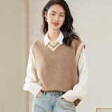 Knitted V-neck Cashmere Pullover Trim Sweater Tops Vest