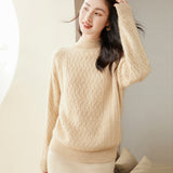 Mock Neck Thickened Twist Pattern Cable-Knit Cashmere Sweater