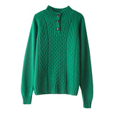 Textured Button-Neck Thickened Half Turtleneck Cashmere Sweater