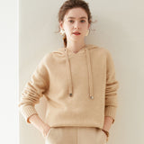 Women's Thick Classic Knit Loose Cashmere Hoodie Sweater