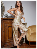 Luxury Women Flower Printed Cowl Neck silk Pajama Set