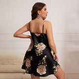 Deep V Flower Printed Short Silk Nightgown Mulberry Silk Sleepwear