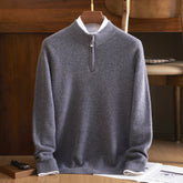 Menโs 100% Pure Cashmere Half Zip Mock Neck Sweater โ Luxury Knit Pullover