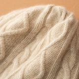 Winter Warm Classic Cable Knit Cashmere Beanie Hat