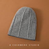 100% Cashmere Soft Warm Hat Two-Tone Cable Knit Beanie