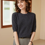 Women's Pure Cashmere Short-Sleeve Crewneck Knitted Sweater