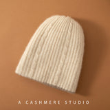 100% Cashmere Soft Warm Hat Two-Tone Cable Knit Beanie