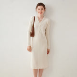 Women's V-neck Twisted Ribbed Wrap-Style Midi Sweater Dress