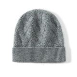 100% Cashmere Soft Stretchy Warm Chevron Knit Beanie Hat