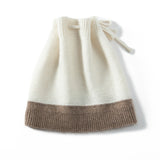 Two-Tone Cashmere Drawstring Beanie Hat & Neck Warmer