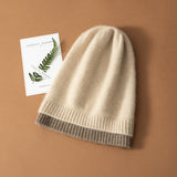 Reversible Two-Tone Cashmere Beanie Winter Hat for Women and Men