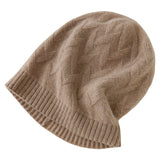 100% Cashmere SlouchyBasket Weave Knit Beanie Hat for Women