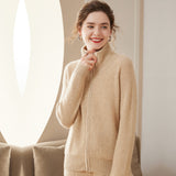 Thickened Knitted Hooded Zip-Up Mock-Neck Cashmere Cardigan