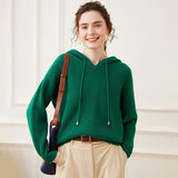 Cashmere Wool Blend Textured Knit Hoodie Sweater for Women – Cozy Waffle Knit Pullover
