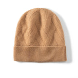 100% Cashmere Soft Stretchy Warm Chevron Knit Beanie Hat