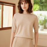 Women's Pure Cashmere Short-Sleeve Crewneck Knitted Sweater