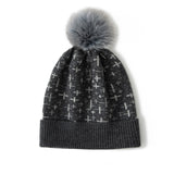 Women's Warm Patterned Knitted Cashmere Hat with Fur Pom