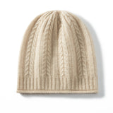 100% Cashmere Beanie Hat Cable Knit Cashmere Cap for Women