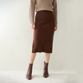 Textured Rib Straight Slit Knitted Hip Cashmere Midi Skirt Dress