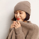 Winter Thick Soft Warm 100% Pure Cashmere Beanie Women's Ski Caps