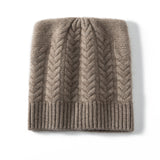100% Cashmere Braided Cable Knit Beanie Winter Soft Warm Hat