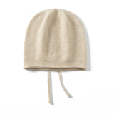 Soft Winter Pure Cashmere Knit Beanie Hat with Ties