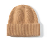 100% Ribbed Cashmere Beanie Classic Knitted Hat