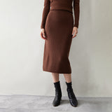 Ribbed Women's High-waist Slim Cashmere Knitted Midi Hip Skirt