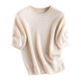 Women's Pure Cashmere Short-Sleeve Crewneck Knitted Sweater