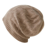 100% Cashmere SlouchyBasket Weave Knit Beanie Hat for Women