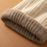 100% Cashmere Soft Warm Hat Two-Tone Cable Knit Beanie