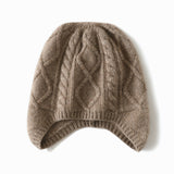 Winter Warm Cable Knit Cashmere Hat with Ear Flaps