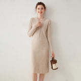 Women's V-neck Twisted Ribbed Wrap-Style Midi Sweater Dress
