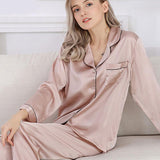 Classic Long Sleeve Mulberry Silk Pajama Set for Women