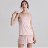 Short Silk Pajamas Set Classic Sleeveless Women Silk sleepwear